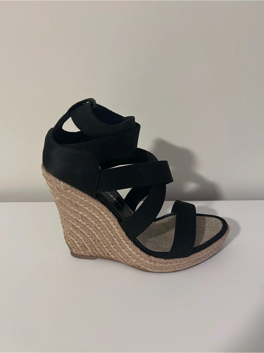 Jean Michel Cazabat Black Espadrille Wedge Sandals with Crisscross Straps